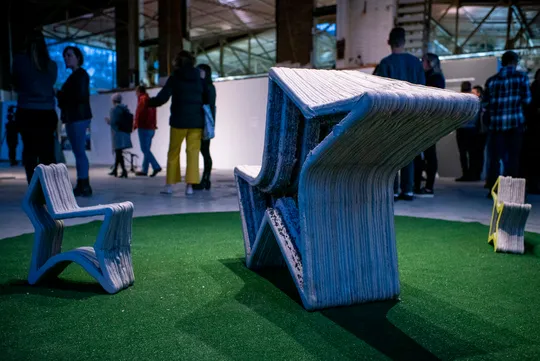 3D printed concrete art on display during the 2019 Innovation in Concrete Symposium organized by the University of Michigan Taubman College of Architecture and Urban Planning and the Civil and Environmental Engineering department.