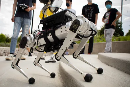 A mini-cheetah out on the Robot Garden at the Ford Motor Company Robotics Building.