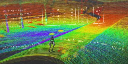 A robot standing in lidar waves.