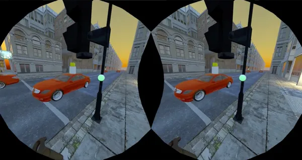 A pedestrian crossing a street with an autonomous vehicle.