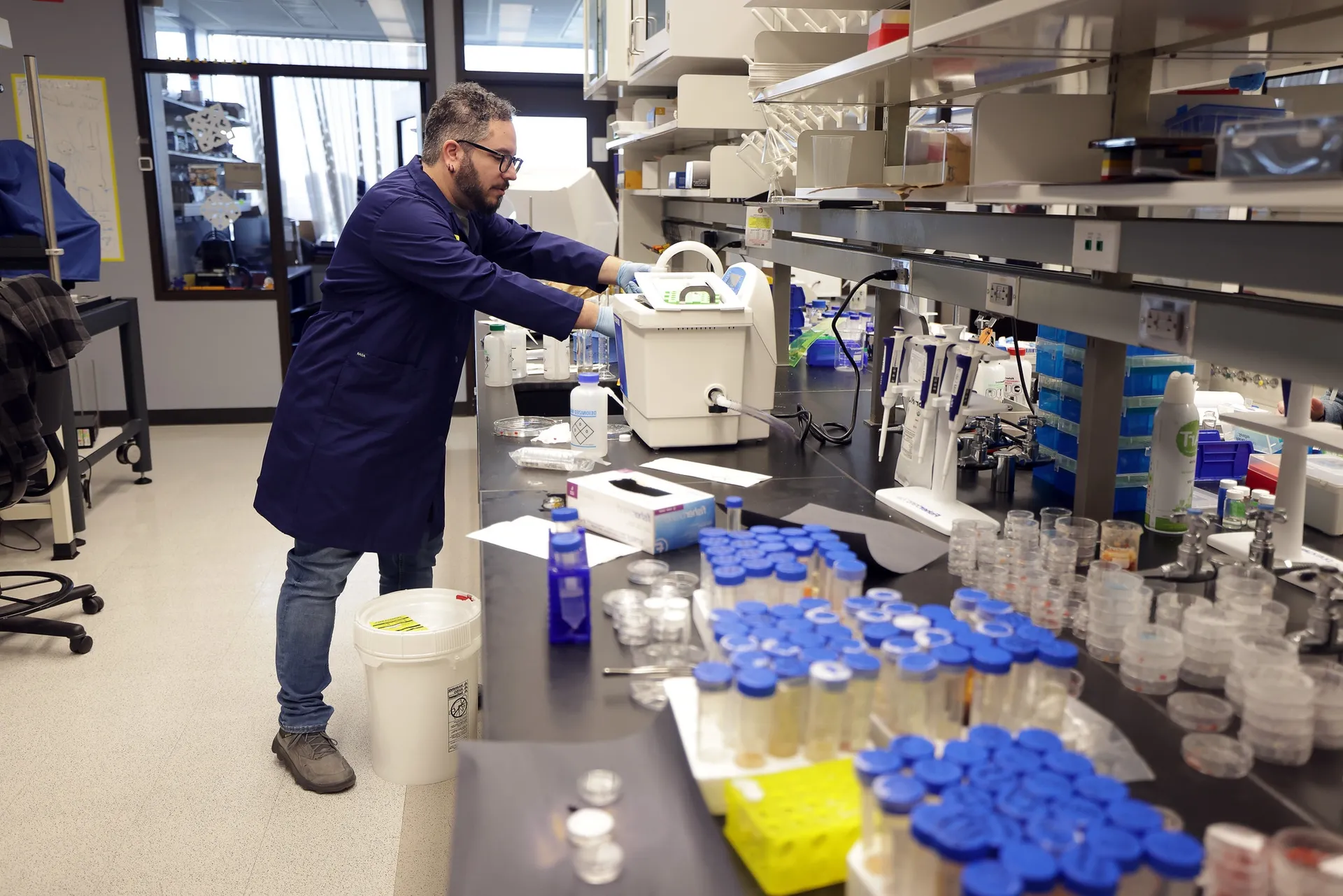 Materials Science and Engineering Assistant Professor Abdon Pena-Francesch, works on soft magnetic polymer gels in his BioInspired Materials Laboratory.