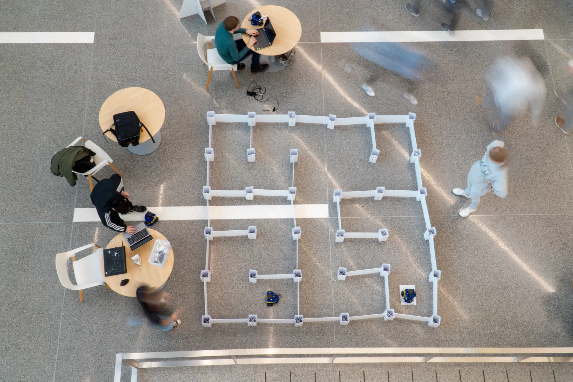 A maze for Mbots to navigate in ROB 550 as seen from above.