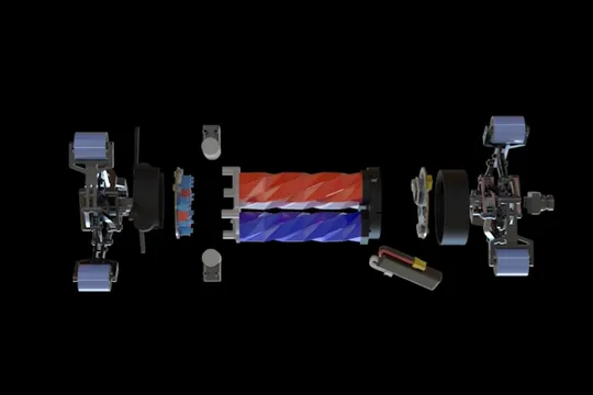 The SPPIRO robot, a soft origami in-pipe robot, shown inside a section of pipe.