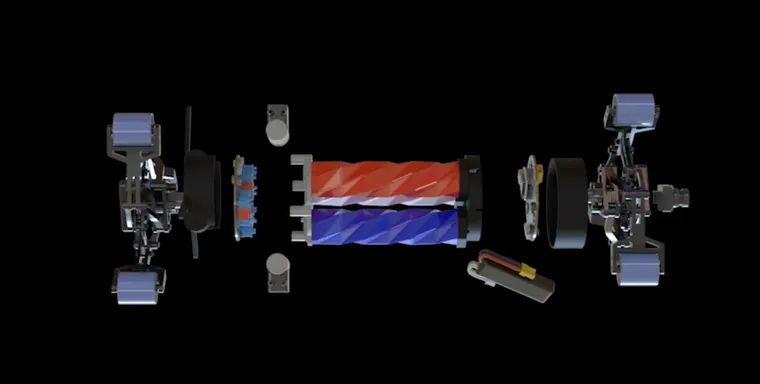 The SPPIRO robot, a soft origami in-pipe robot, shown inside a section of pipe.