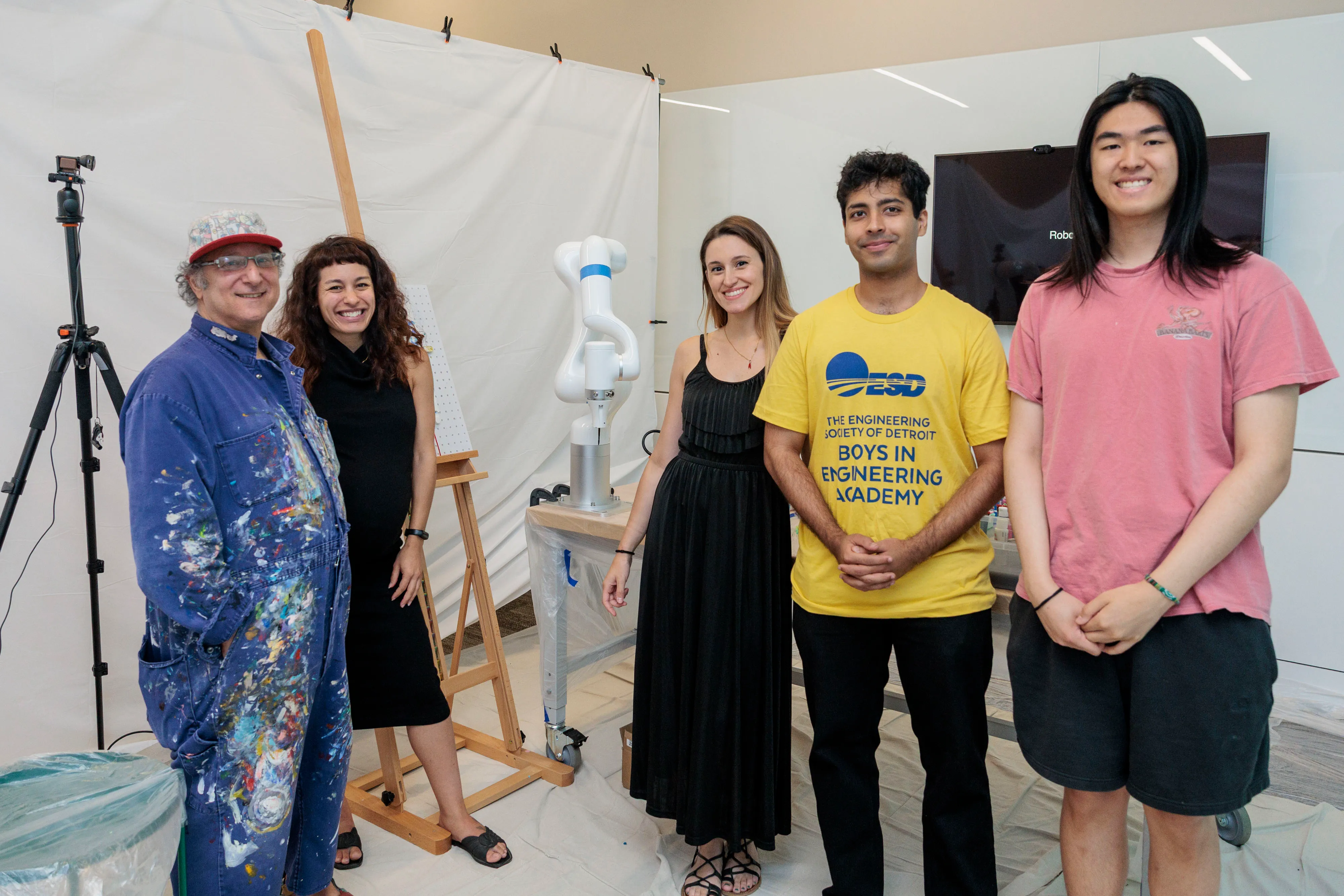 The research team, with artist Adnan Charara: Patrícia Alves-Oliveira, Francesca Cocchella, Nilay Roy Choudhury, and Eric Chen.